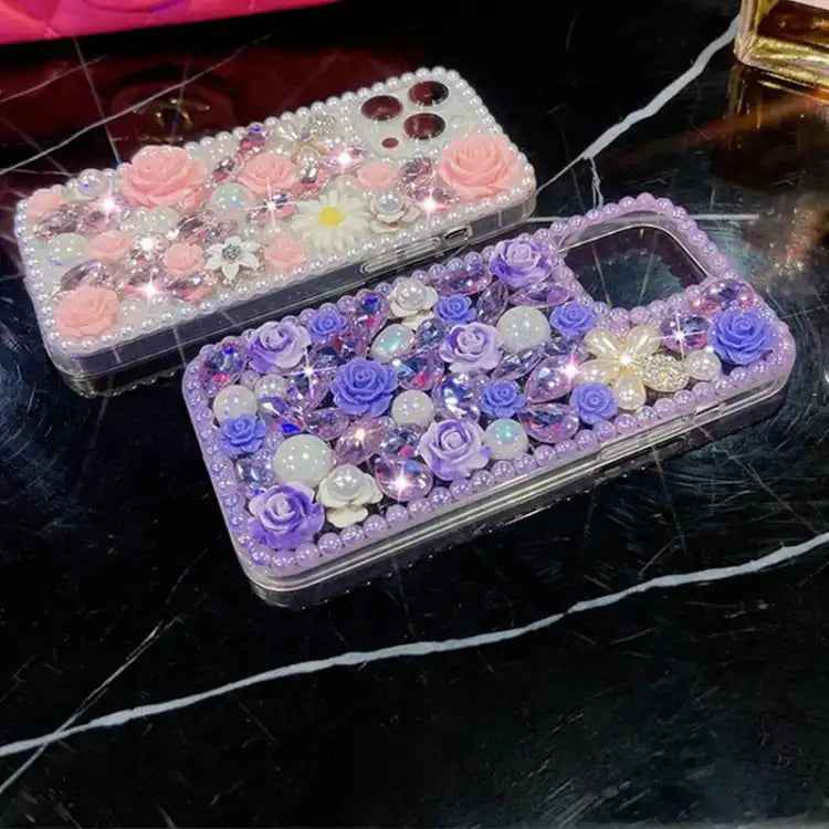 Rose Hand-set Diamond PC Phone Case