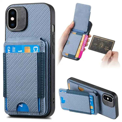 Carbon Fiber Vertical Flip Wallet Stand Phone Case
