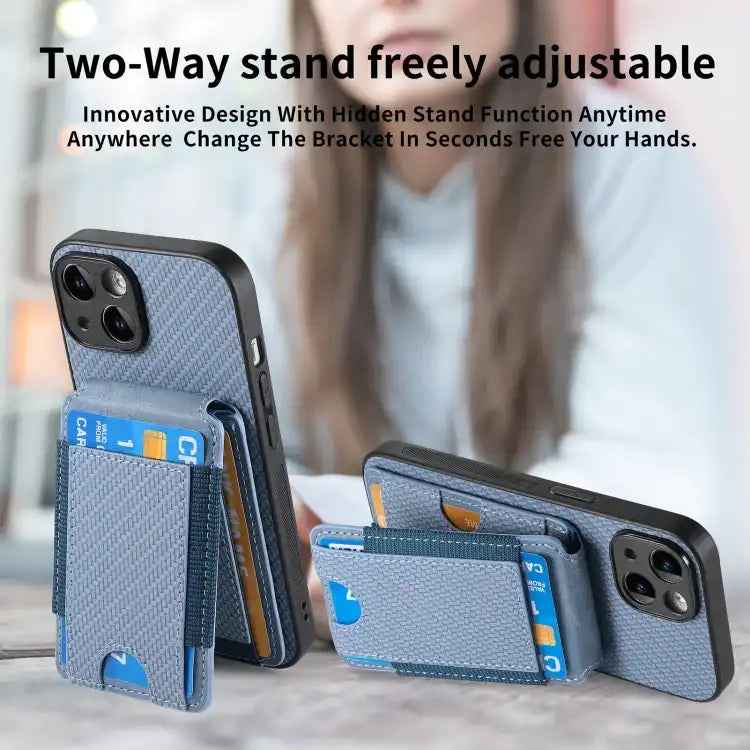 Carbon Fiber Vertical Flip Wallet Stand Phone Case