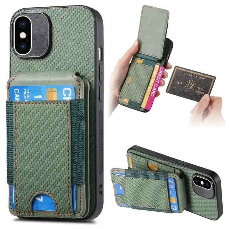 Carbon Fiber Vertical Flip Wallet Stand Phone Case