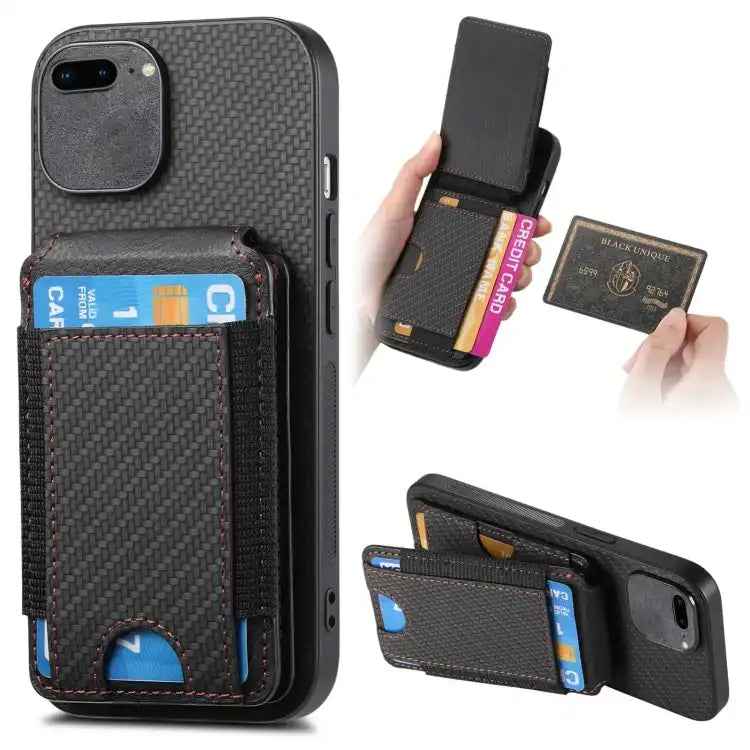 Carbon Fiber Vertical Flip Wallet Stand Phone Case