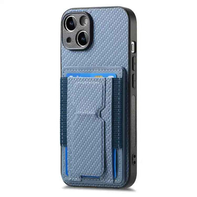 Carbon Fiber Fold Stand Elastic Card Bag Phone Case