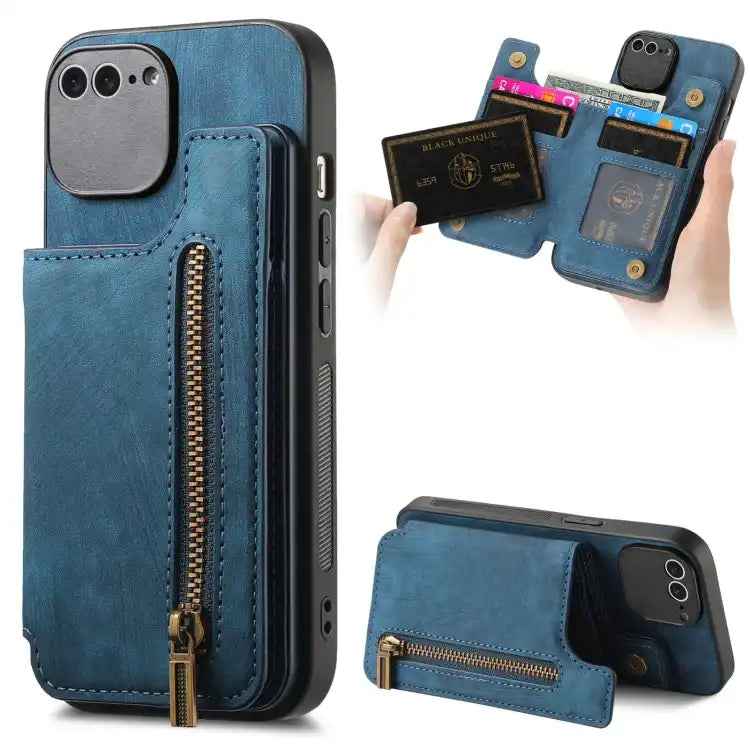 Retro Leather Zipper Wallet Back Phone Case