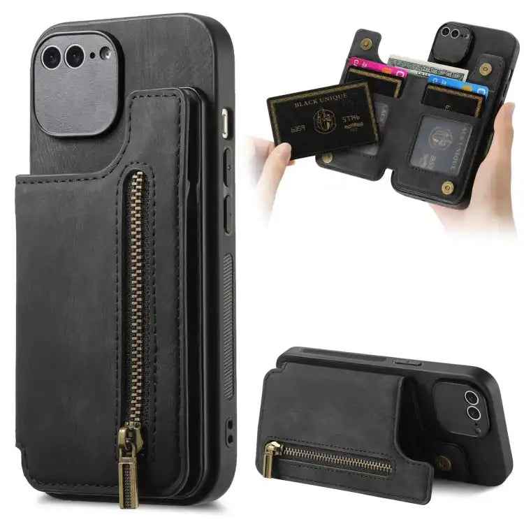 Retro Leather Zipper Wallet Back Phone Case