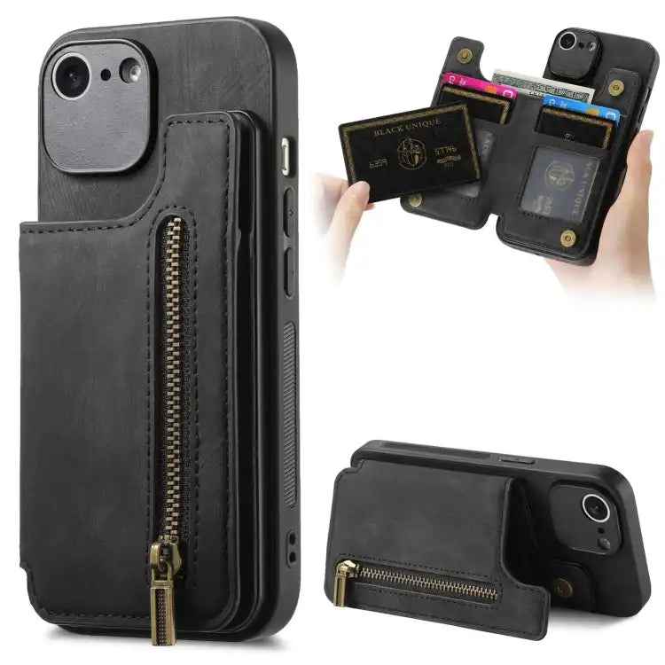 Retro Leather Zipper Wallet Back Phone Case