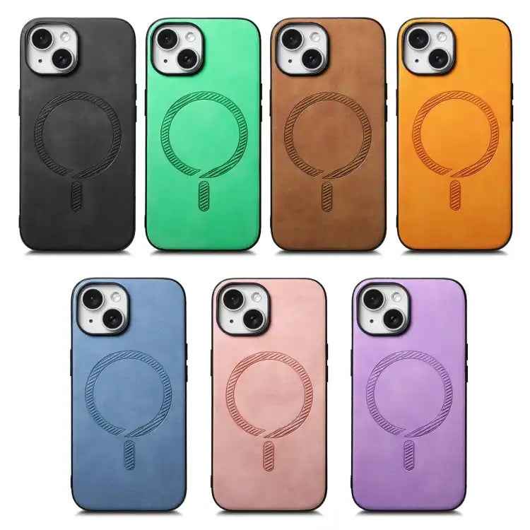 Solid Color Retro Magsafe PU Back Cover Phone Case