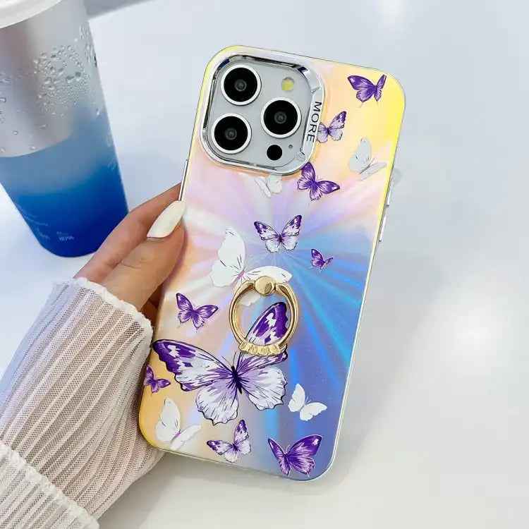 Electroplating Laser Butterfly Ring Holder Phone Case