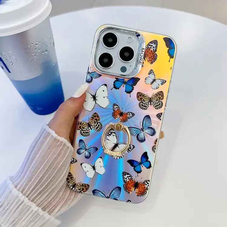 Electroplating Laser Butterfly Ring Holder Phone Case