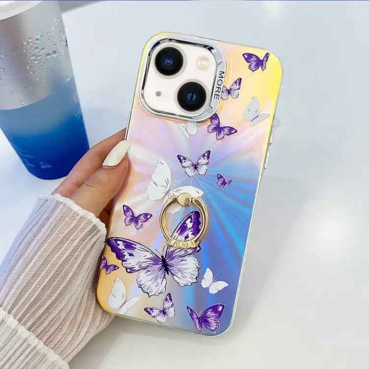 Electroplating Laser Butterfly Ring Holder Phone Case