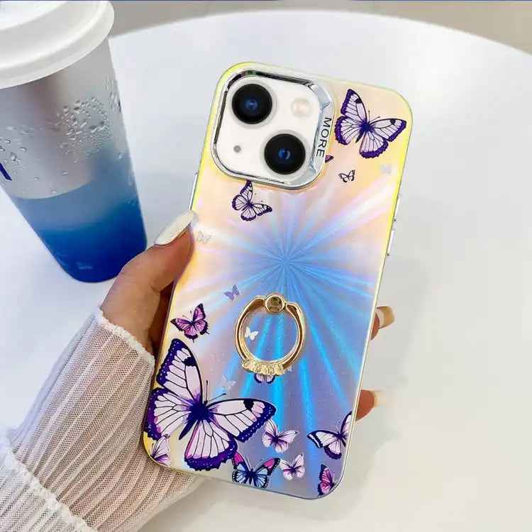 Electroplating Laser Butterfly Ring Holder Phone Case