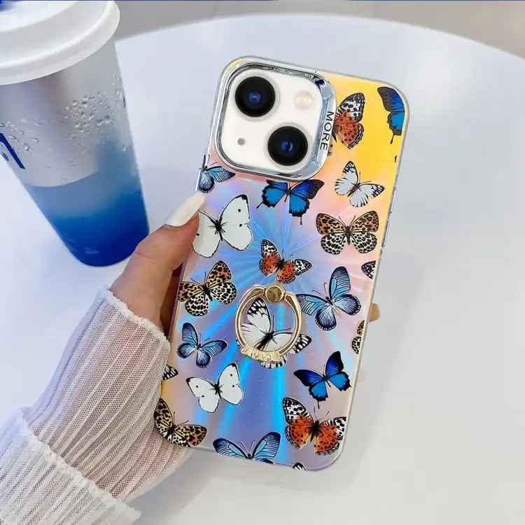Electroplating Laser Butterfly Ring Holder Phone Case