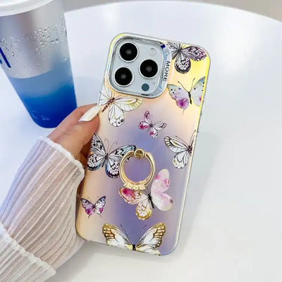 Electroplating Laser Butterfly Ring Holder Phone Case