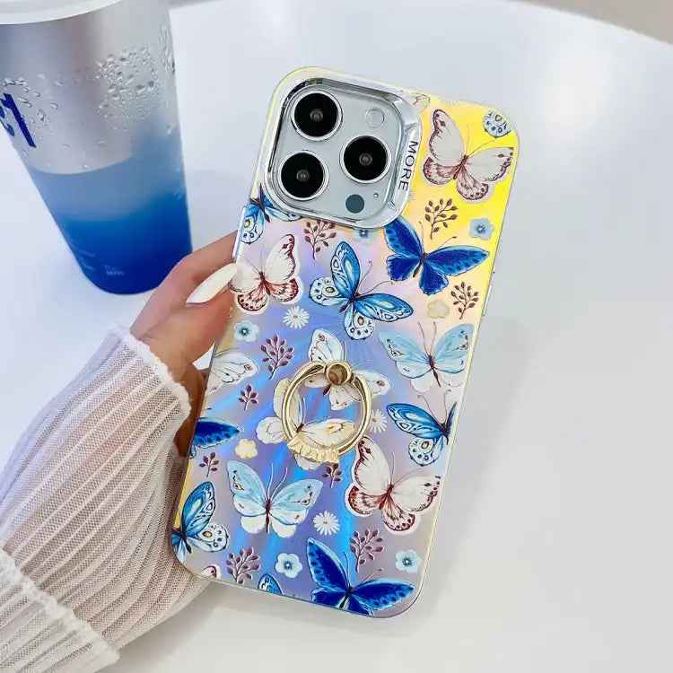 Electroplating Laser Butterfly Ring Holder Phone Case