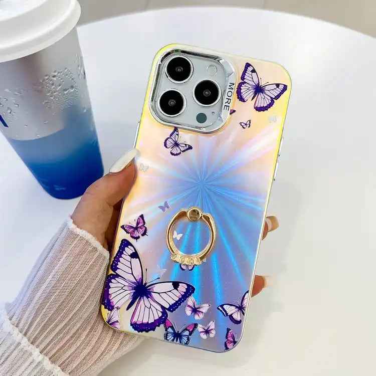 Electroplating Laser Butterfly Ring Holder Phone Case