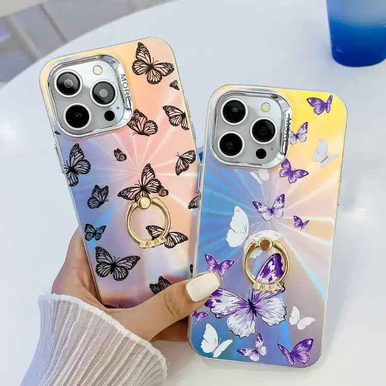 Electroplating Laser Butterfly Ring Holder Phone Case