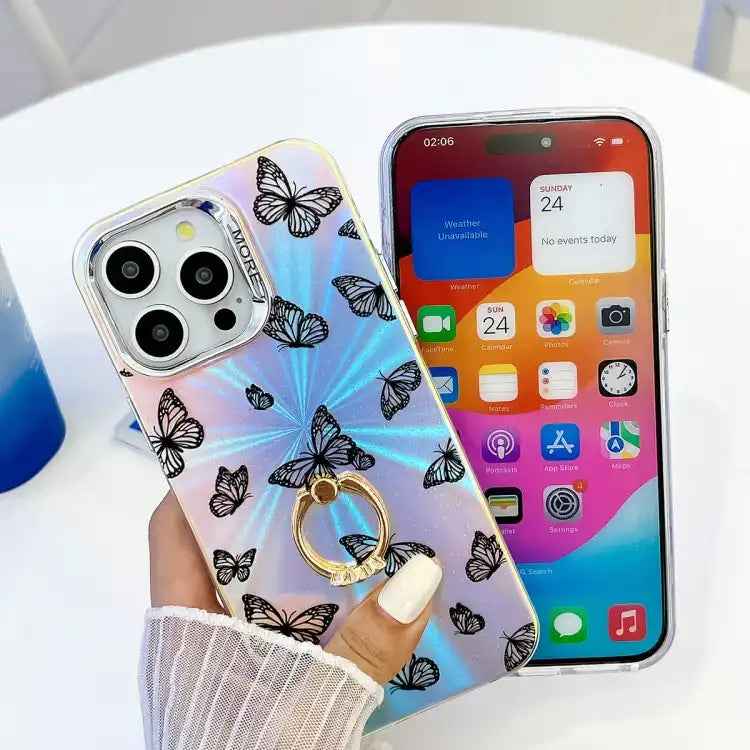 Electroplating Laser Butterfly Ring Holder Phone Case