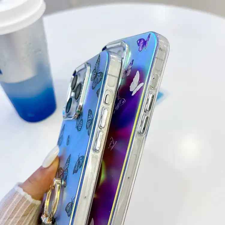 Electroplating Laser Butterfly Ring Holder Phone Case