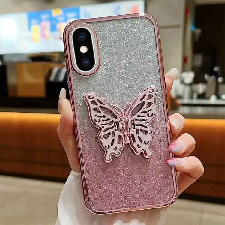 Electroplated Gradient Glitter 3D Butterfly TPU Phone Case