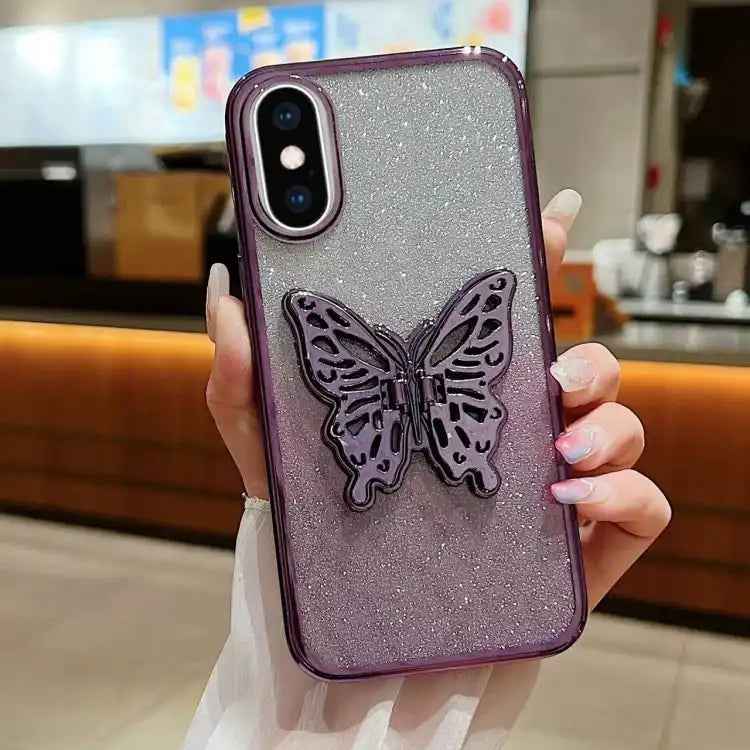 Electroplated Gradient Glitter 3D Butterfly TPU Phone Case