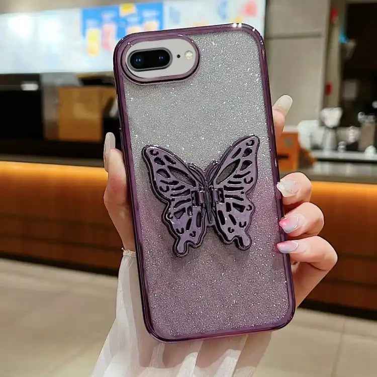 Electroplated Gradient Glitter 3D Butterfly TPU Phone Case