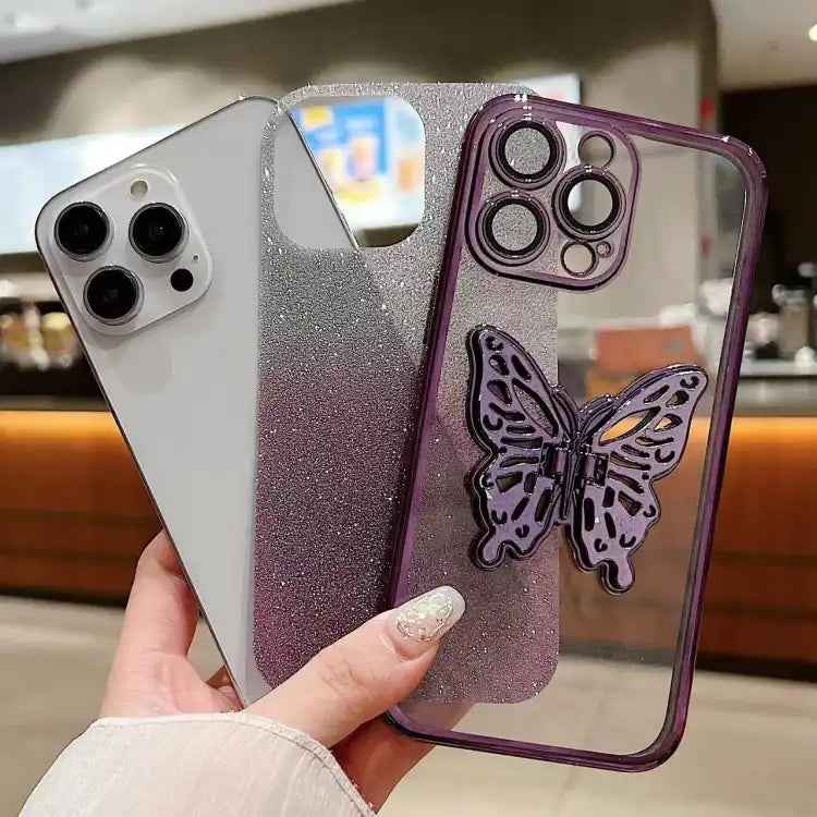 Electroplated Gradient Glitter 3D Butterfly TPU Phone Case