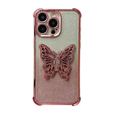Electroplated Glitter 3D Butterfly Four-corner Shockproof TPU Phone Case