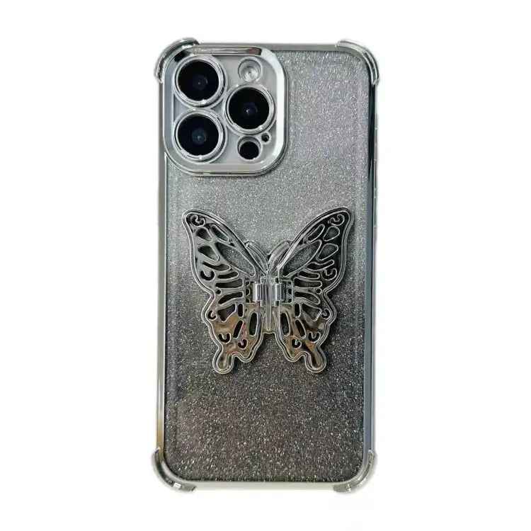Electroplated Glitter 3D Butterfly Four-corner Shockproof TPU Phone Case