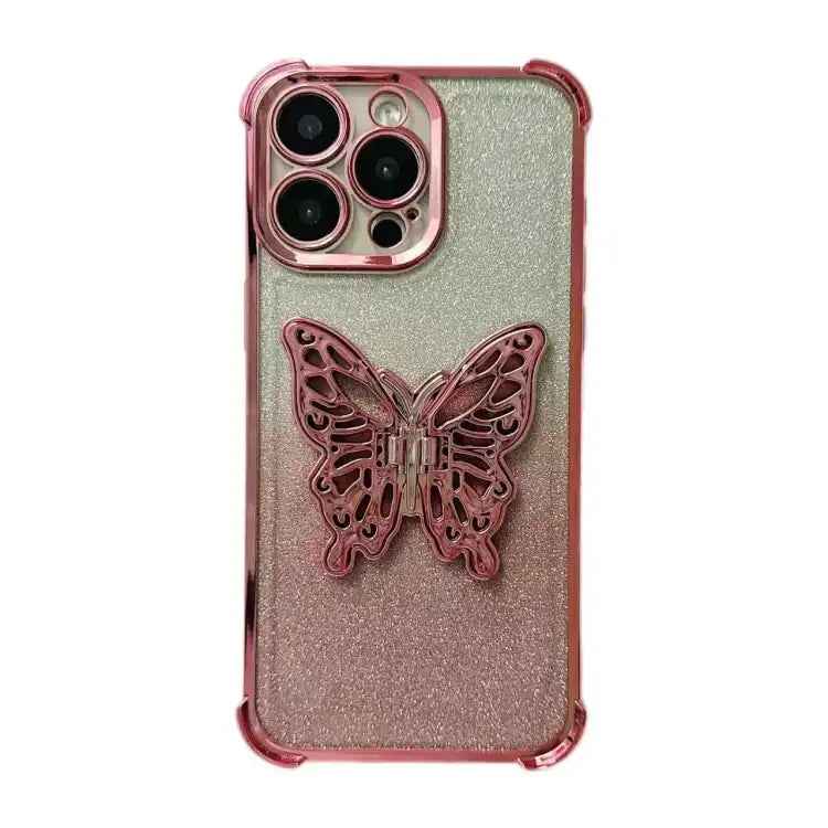 Electroplated Glitter 3D Butterfly Four-corner Shockproof TPU Phone Case