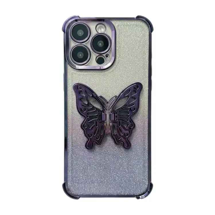Electroplated Glitter 3D Butterfly Four-corner Shockproof TPU Phone Case
