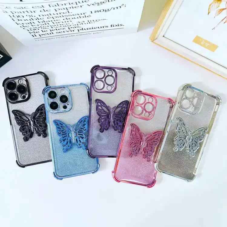 Electroplated Glitter 3D Butterfly Four-corner Shockproof TPU Phone Case