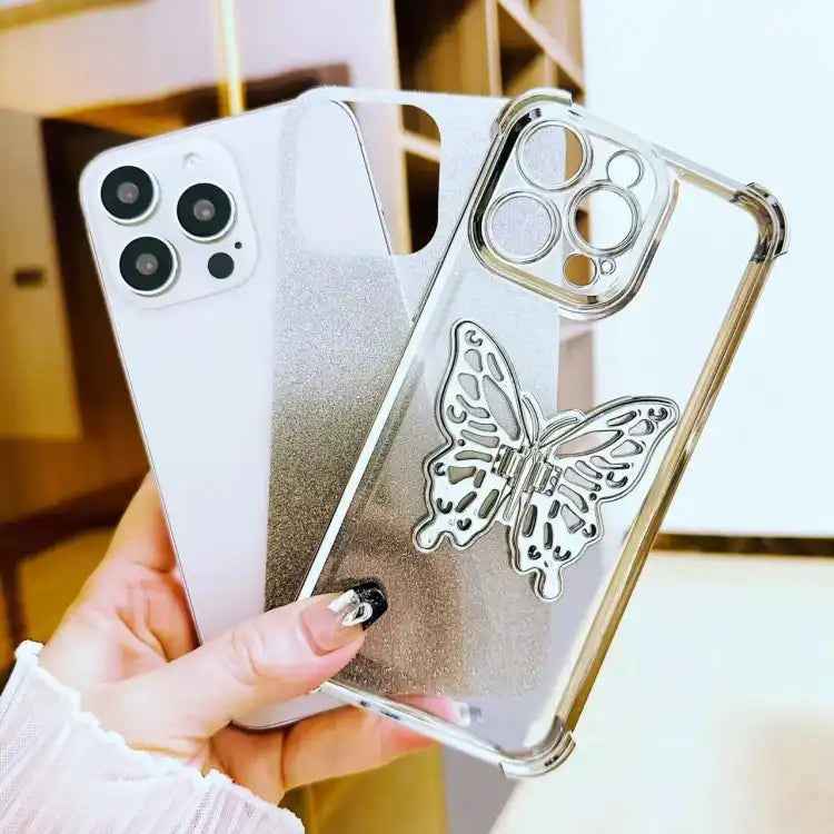 Electroplated Glitter 3D Butterfly Four-corner Shockproof TPU Phone Case