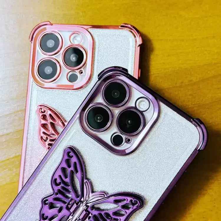 Electroplated Glitter 3D Butterfly Four-corner Shockproof TPU Phone Case