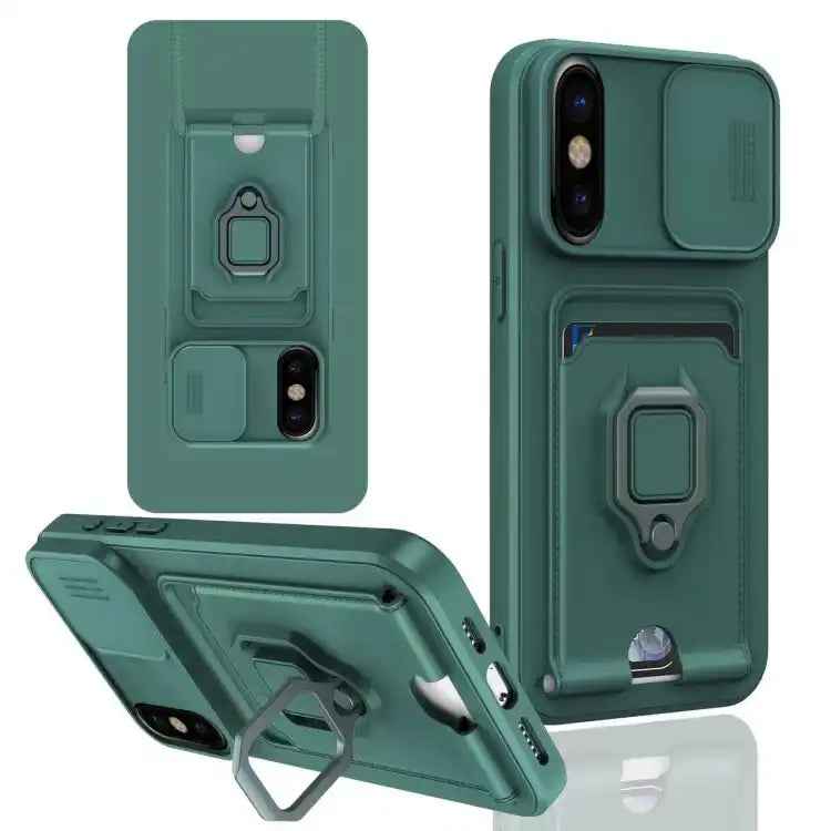Sliding Camshield Magnetic Card Holder Silicone Phone Case