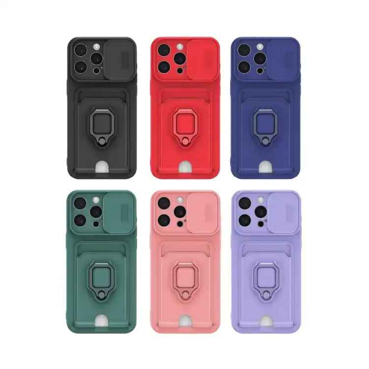 Sliding Camshield Magnetic Card Holder Silicone Phone Case