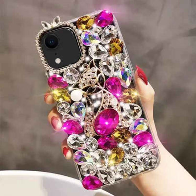 Handmade Bling Rhinestone Gemstone Fox PC Phone Case