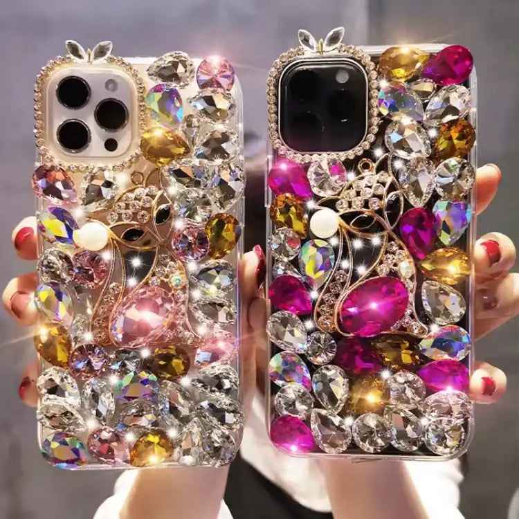 Handmade Bling Rhinestone Gemstone Fox PC Phone Case