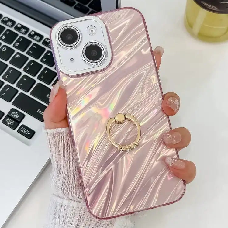 Plating Glitter Texture Ring Holder TPU Phone Case with Lens Film