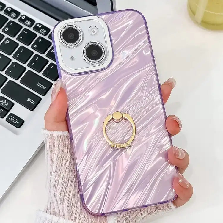 Plating Glitter Texture Ring Holder TPU Phone Case with Lens Film