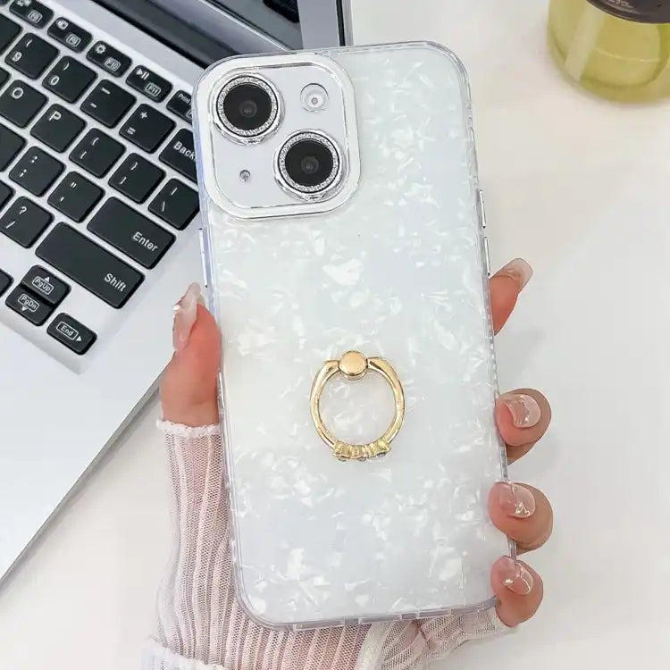 Plating Glitter Texture Ring Holder TPU Phone Case with Lens Film