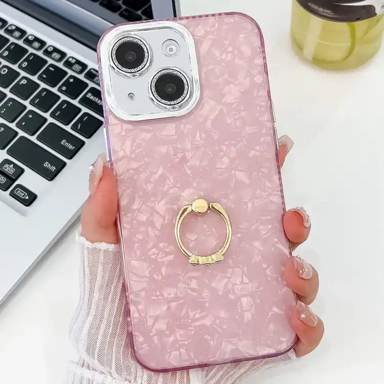 Plating Glitter Texture Ring Holder TPU Phone Case with Lens Film