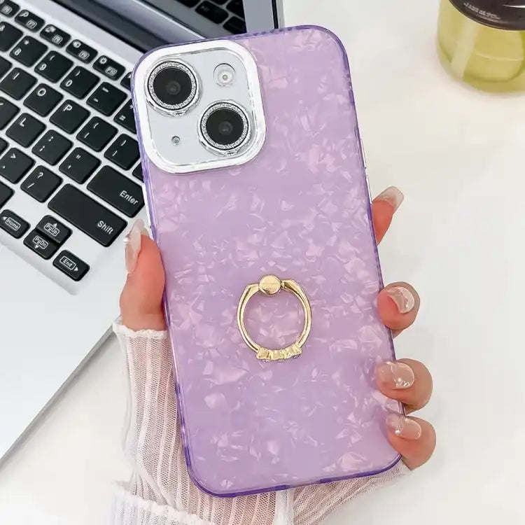 Plating Glitter Texture Ring Holder TPU Phone Case with Lens Film