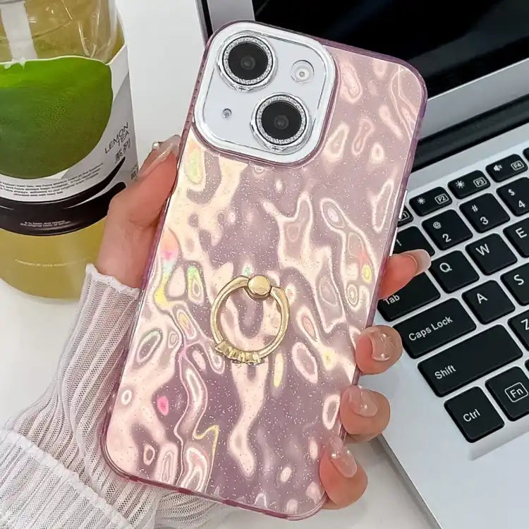 Plating Glitter Texture Ring Holder TPU Phone Case with Lens Film