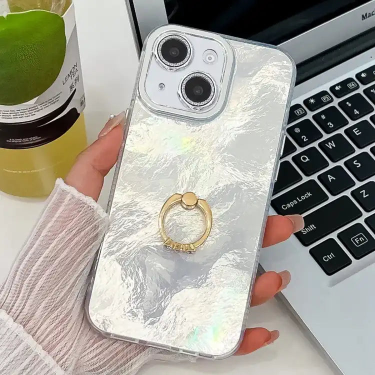 Plating Glitter Texture Ring Holder TPU Phone Case with Lens Film