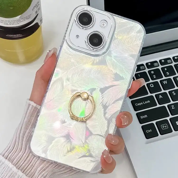 Plating Glitter Texture Ring Holder TPU Phone Case with Lens Film