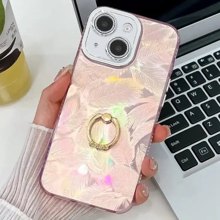 Plating Glitter Texture Ring Holder TPU Phone Case with Lens Film