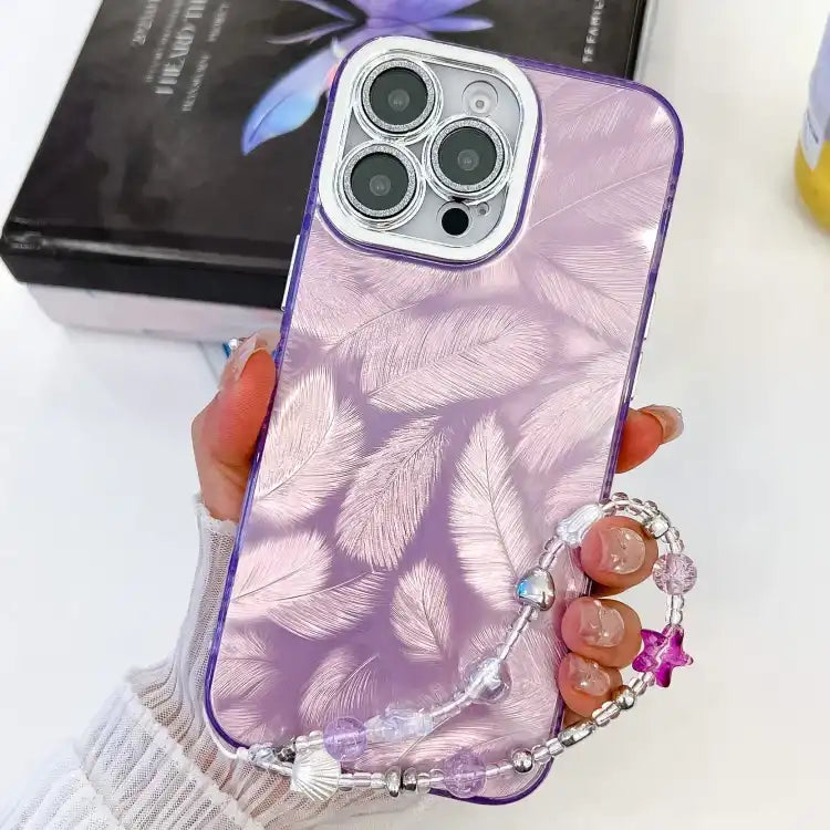Plating Glitter Texture Chain Wristband TPU Phone Case with Lens Film