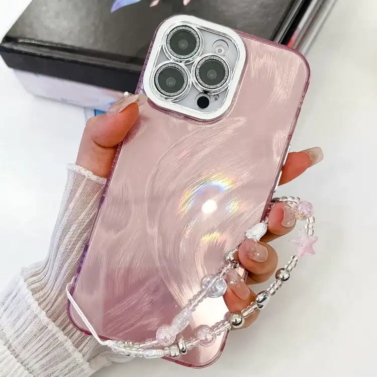 Plating Glitter Texture Chain Wristband TPU Phone Case with Lens Film