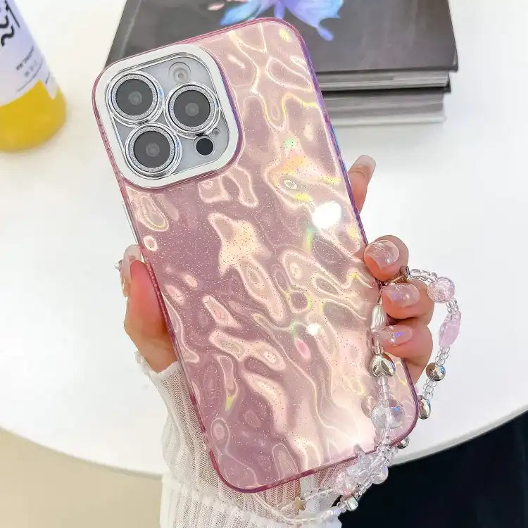 Plating Glitter Texture Chain Wristband TPU Phone Case with Lens Film