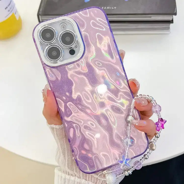 Plating Glitter Texture Chain Wristband TPU Phone Case with Lens Film