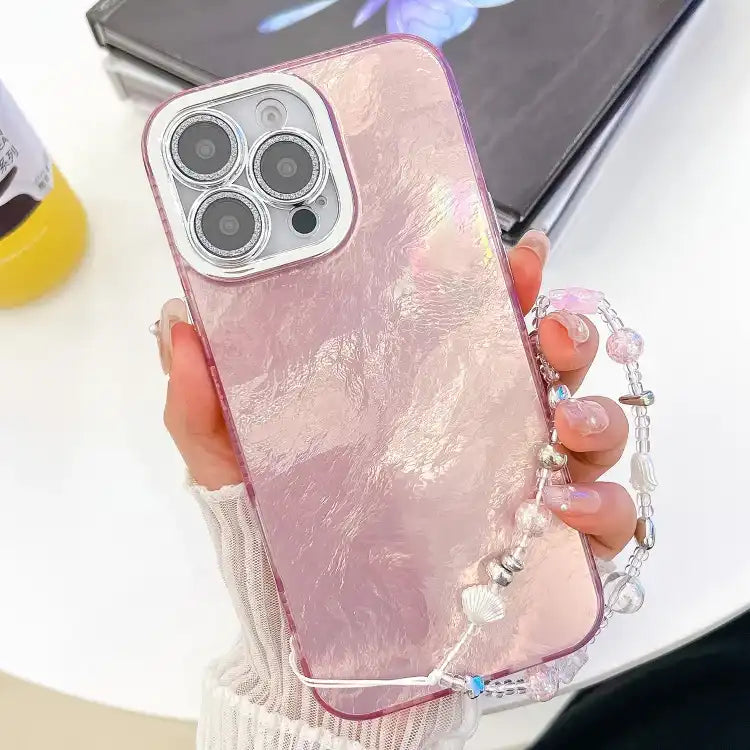 Plating Glitter Texture Chain Wristband TPU Phone Case with Lens Film
